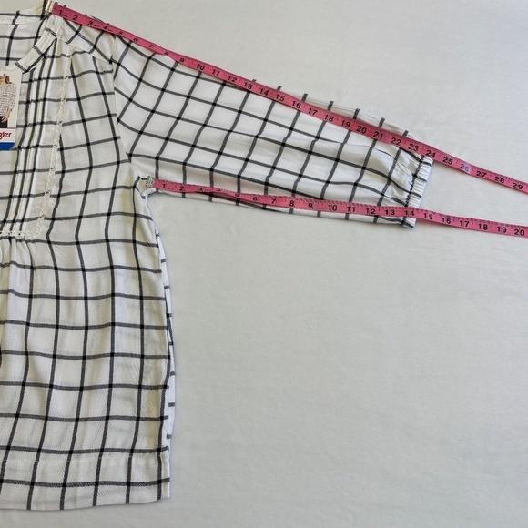 Wrangler White/Black Plaid Popover Blouse, 3/4 Sleeves, Large, NWT - Picture 12 of 15